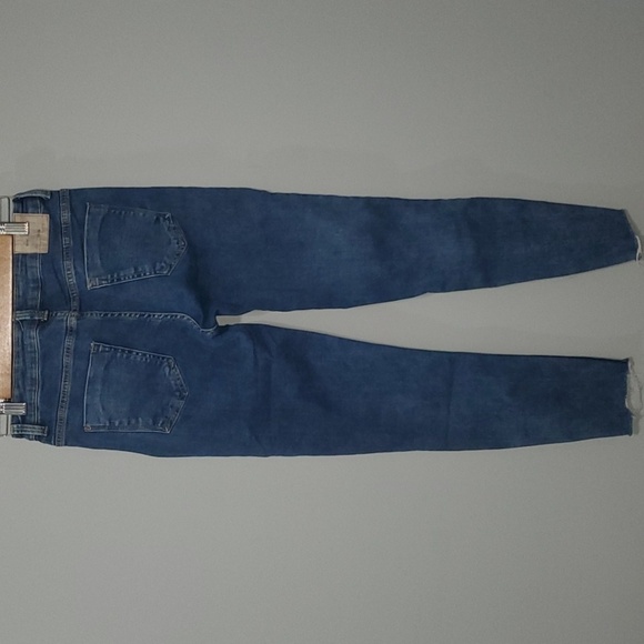 Zara Jeans Womens Size 6 Blue With White Glitter Red Side Stripes Raw Cut Frayed - Picture 4 of 12